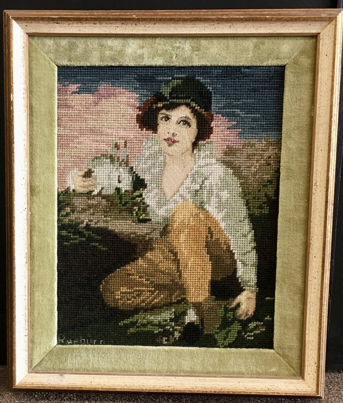 Needlepoint Picture "Boy w/Rabbit"