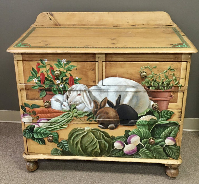 Antique Hand Painted w/Bunnies & Veggies AS IS