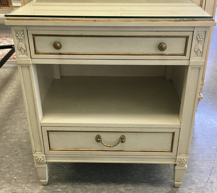 Nightstand w/ 2 Drws & Low Shelf, Gilt Trim