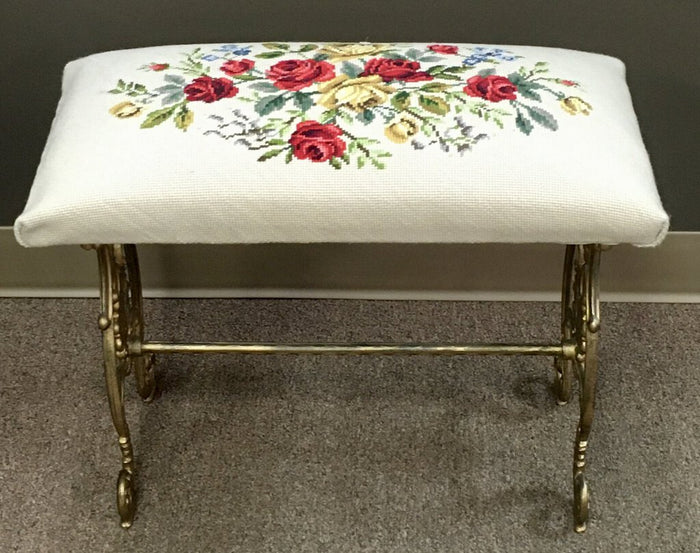 Cast Iron Bench w/ Needlepoint