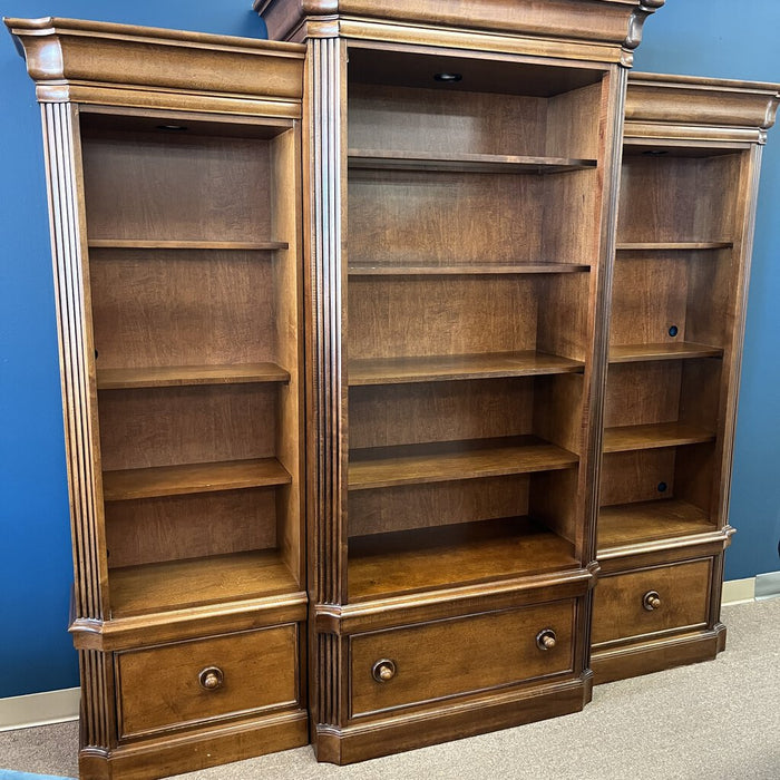 Triple Bookcase w/Partial Glass Shelves