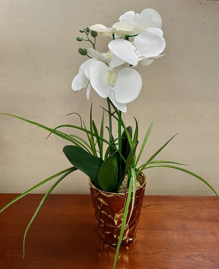 Faux Orchid w/Metallic Finish Pot ACC