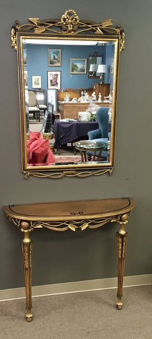 Wall Mt Demilune Console w/Mirror Carved & Gilded Wood