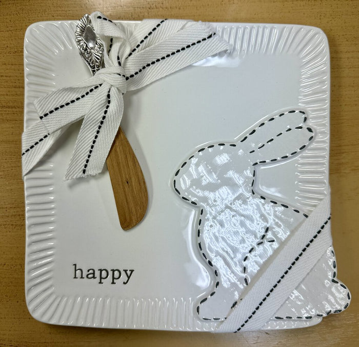 Sq Ceramic Bunny Plate w/Spreader